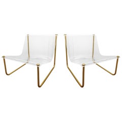 Pair of Lucite and Brass "Sling" Lounge Chairs by Charles Hollis Jones
