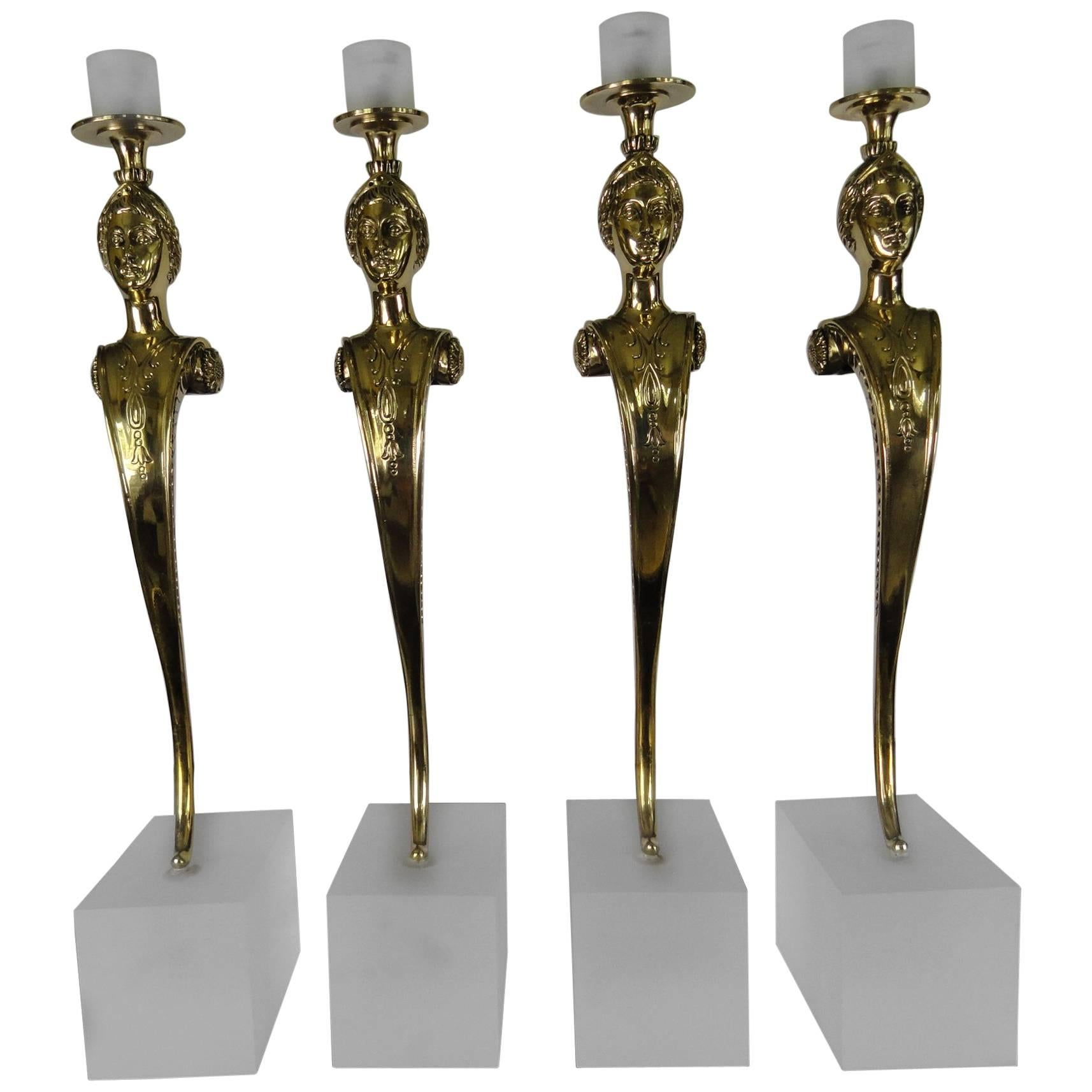 Set of Four 20th Century Polished Bronze Candleholders For Sale