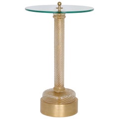 Hollywood Regency Murano Glass Side Table with Gold Flakes and Gilt Wooden Base