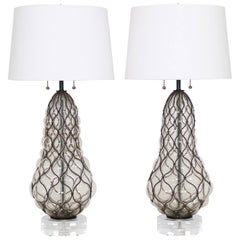 Marbro Hollywood Regency Caged Murano Glass Lamps