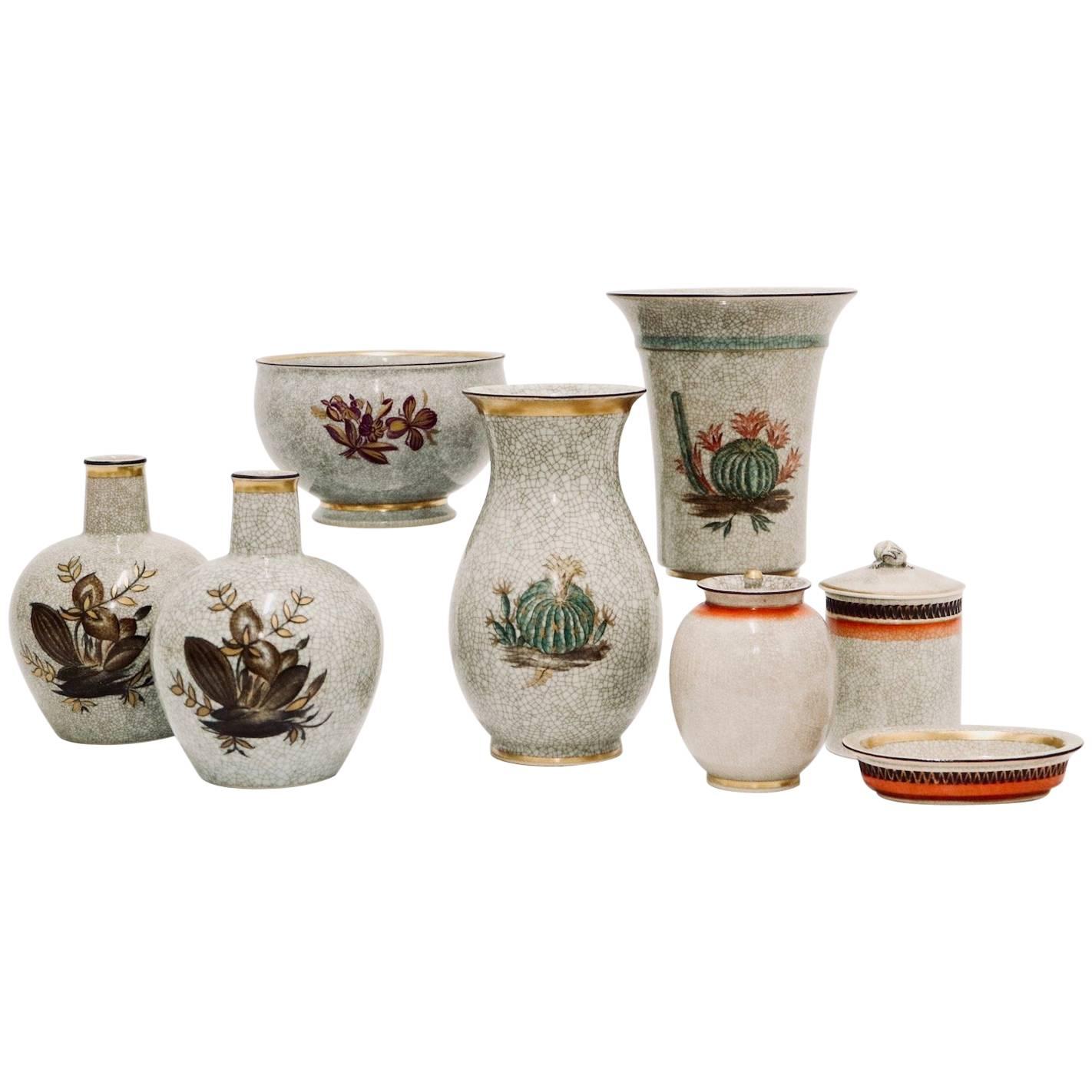 Danish Royal Copenhagen Midcentury Vases in Crackle Finish Porcelain, Signed