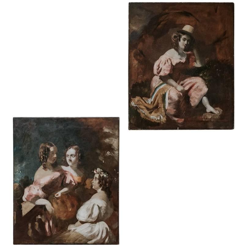 Pair of 18th Century Romantic Paintings For Sale