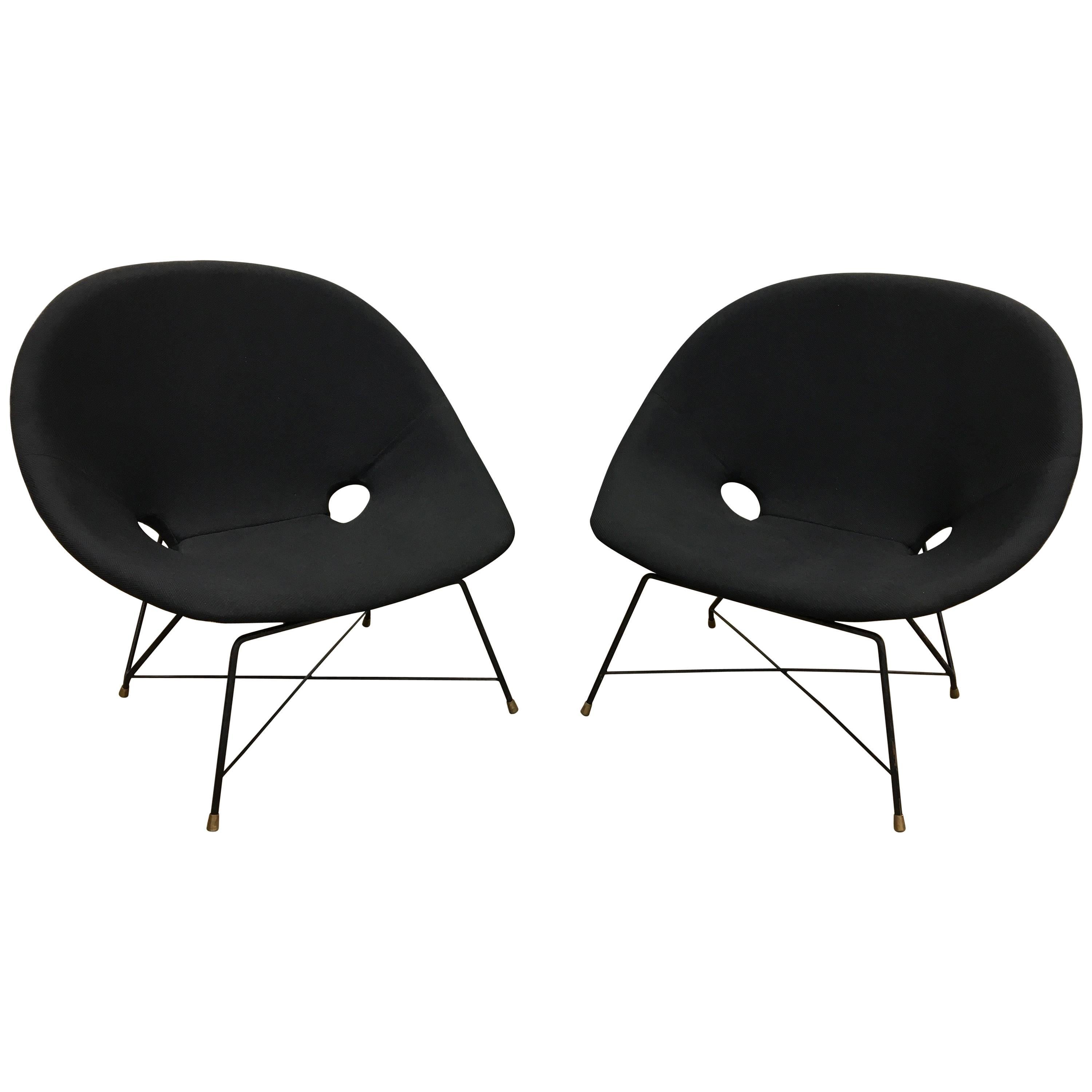 Pair of Black Reupholstered Augusto Bozzi Cosmos Lounge Chairs by Saporiti 