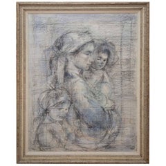 Mère et deux enfants Peinture d'Edna Hibel