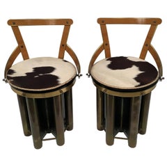 Pair of particular Mid-Century Modern stools made in Glass, Formica and Brass