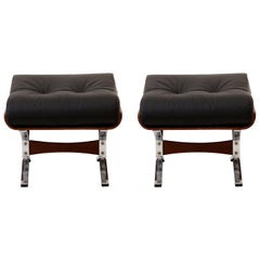 Tufted Spanish Leather Ottoman Pair Tufted Spanish Leather Ottoman Pair