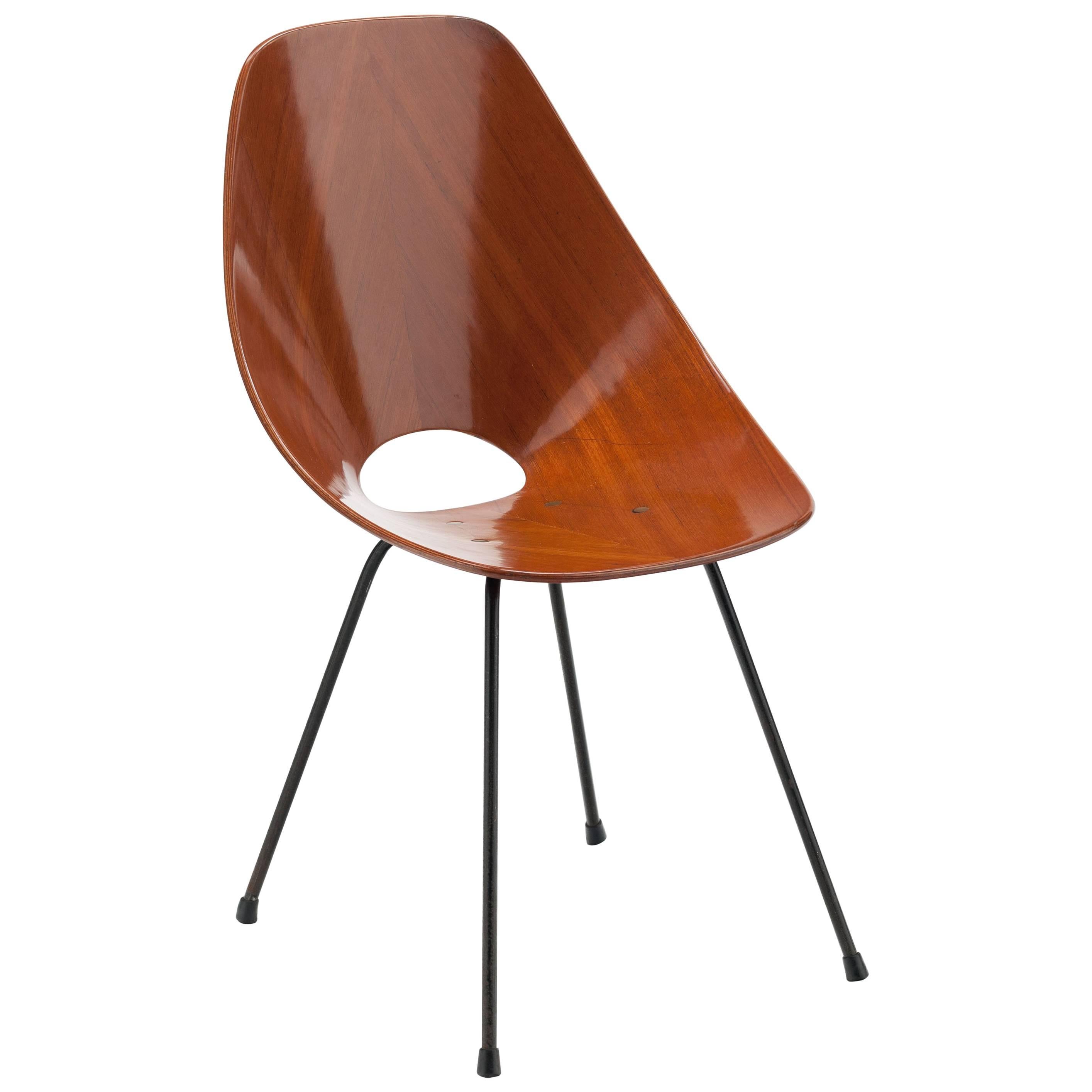 Vittorio Nobili Walnut Plywood and Brass Medea Chair 