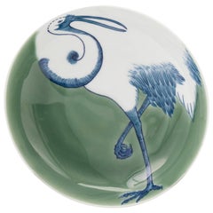 Contemporary Japanese Nabeshima Porcelain Plate with Stylized Crane Design