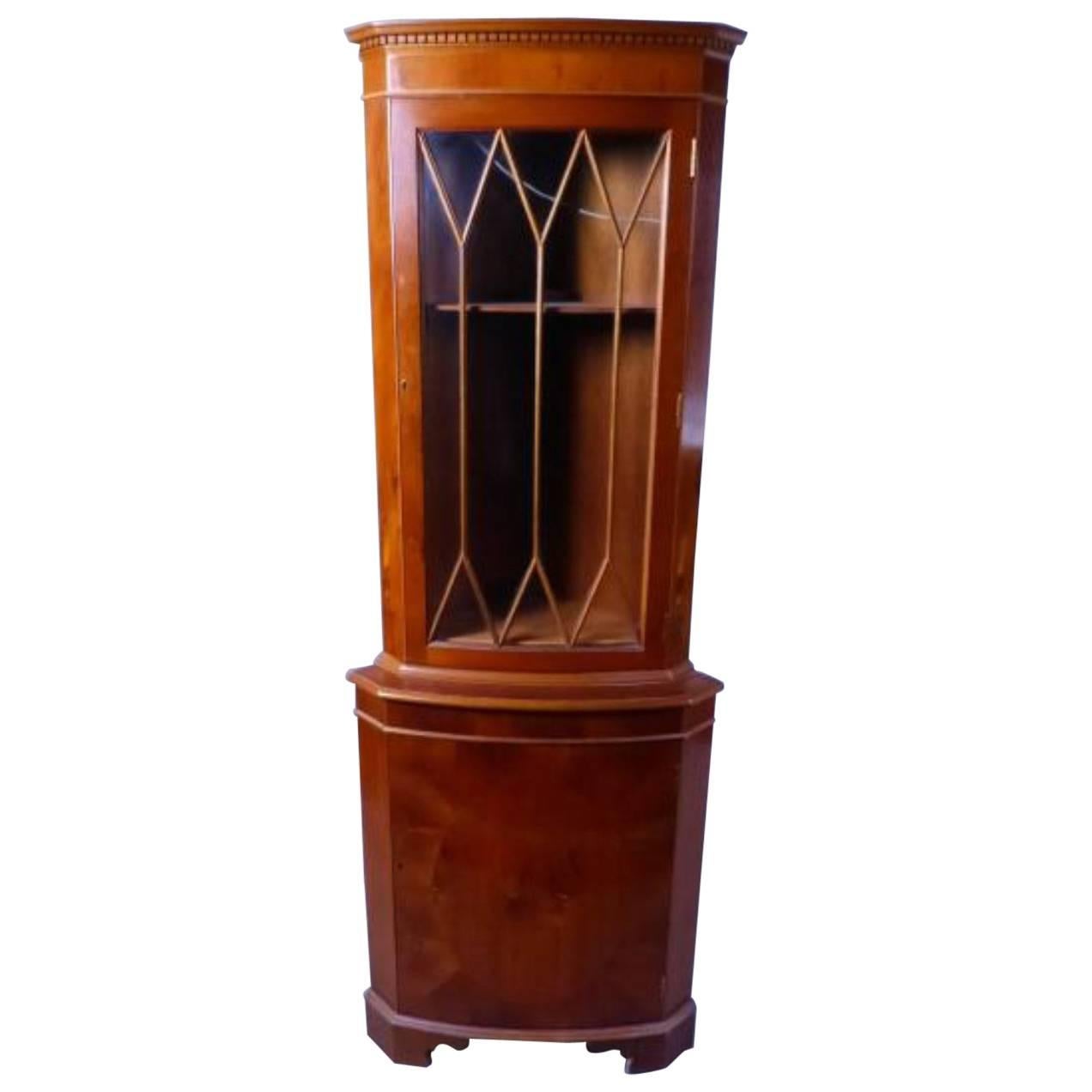 19th Century Mahogany Corner Vitrine In Cathedral Shape, France For Sale