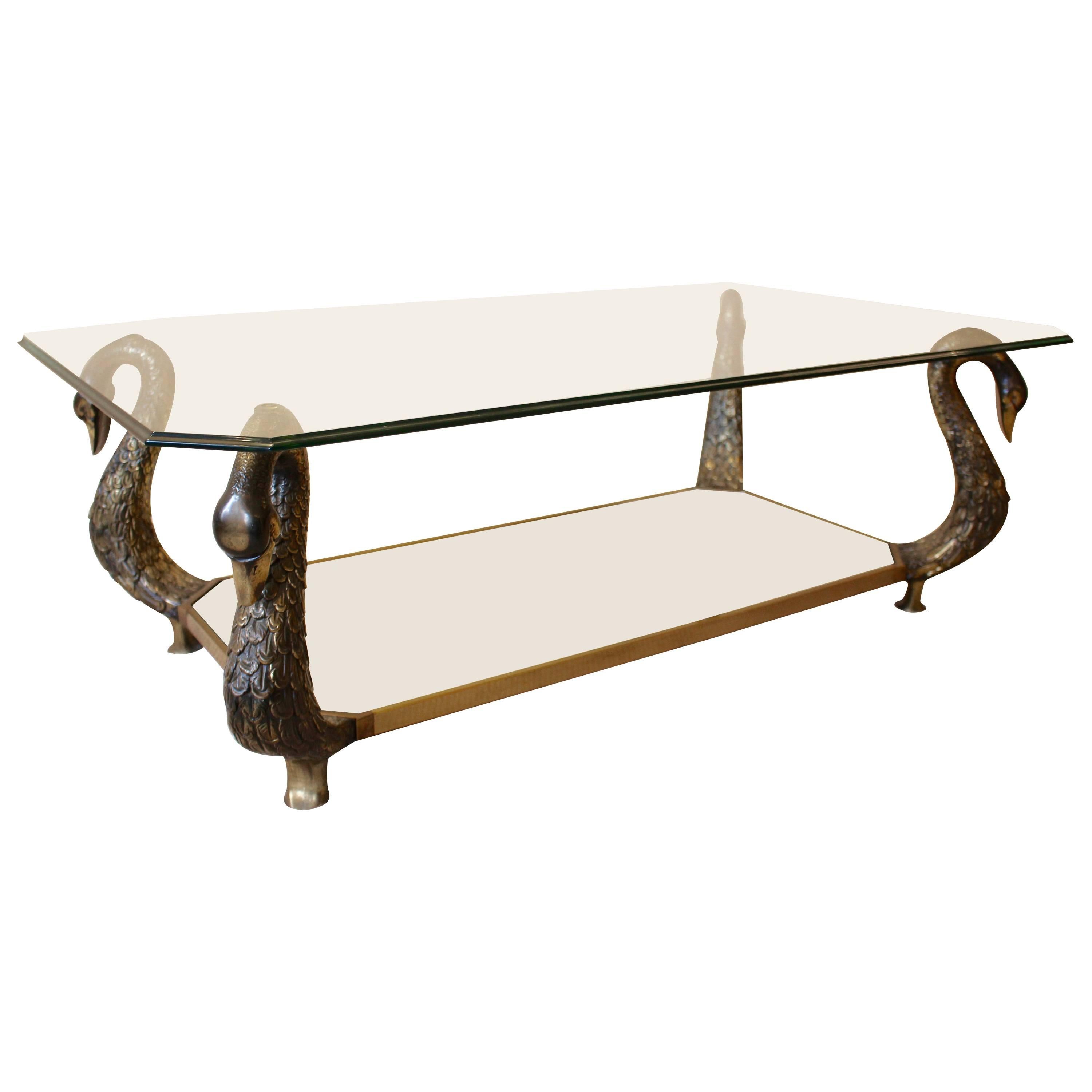 A Mid-20th Century French Bronze Swan Neck Coffee or Centre Table 