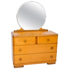 Blonde Art Deco Mahogany Dresser with Mirror