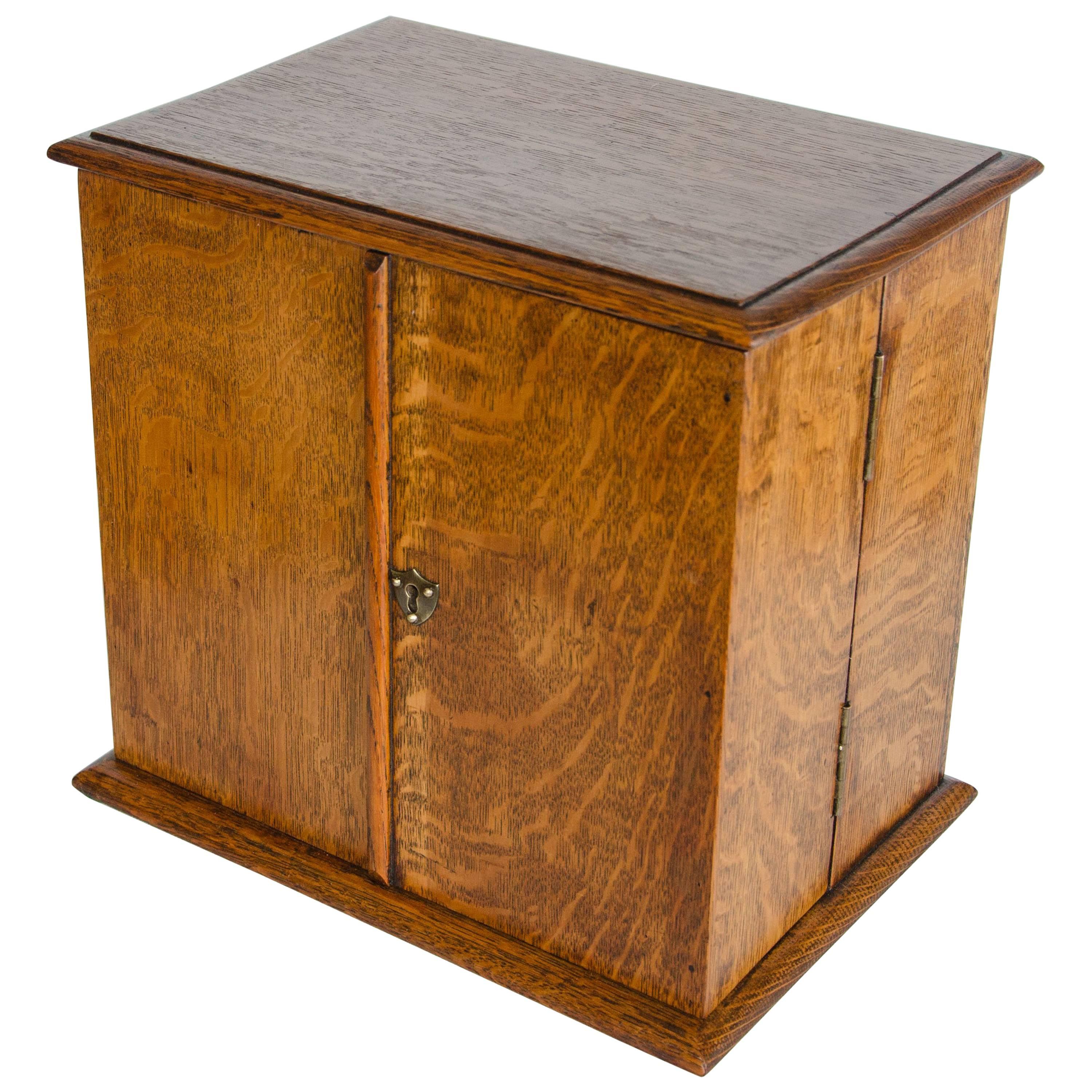 Antique Oak Pipe & Tobacco Cabinet For Sale