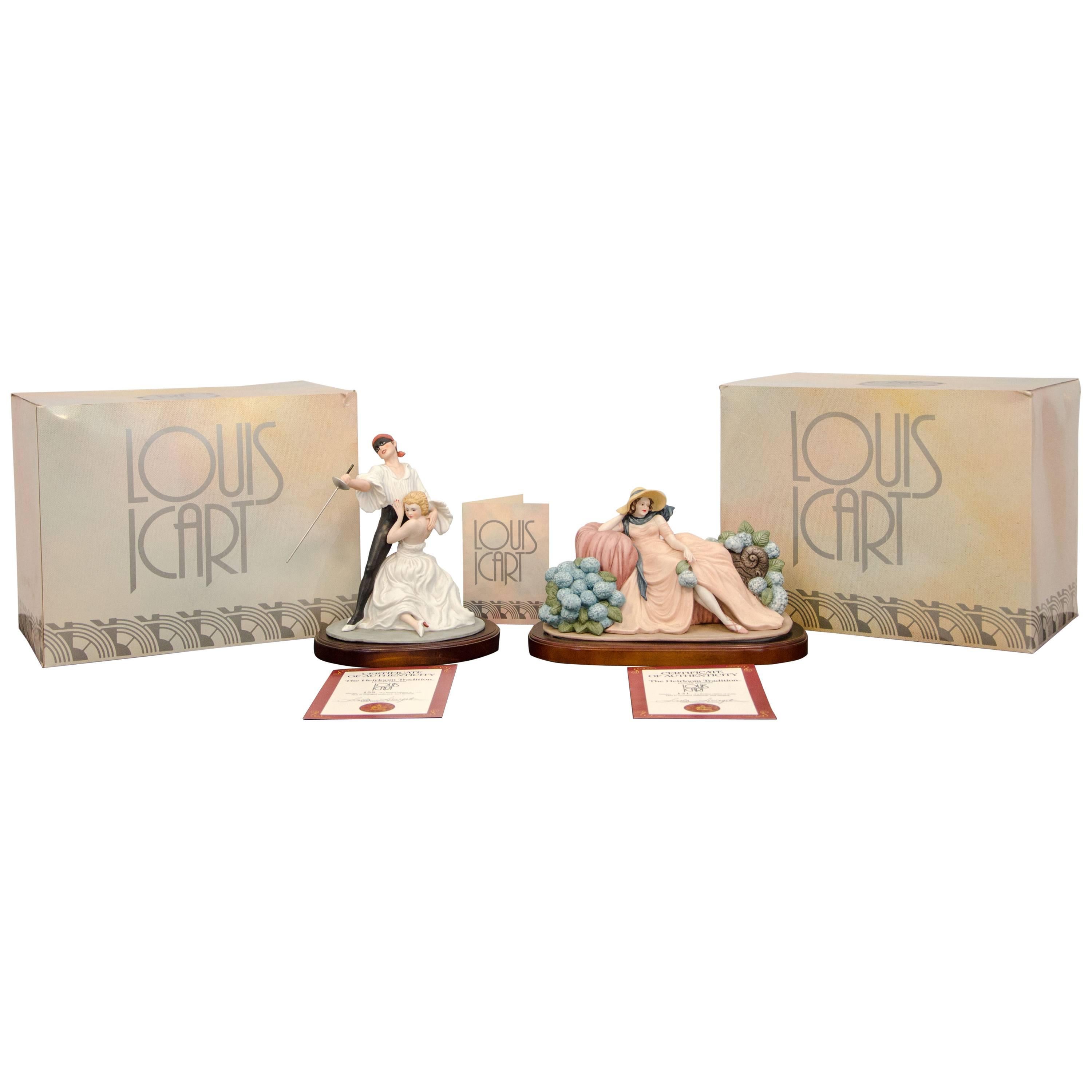 Pair of Porcelain Icart Figurines "Don Juan" 1928 and "Les Hortensias", 1929