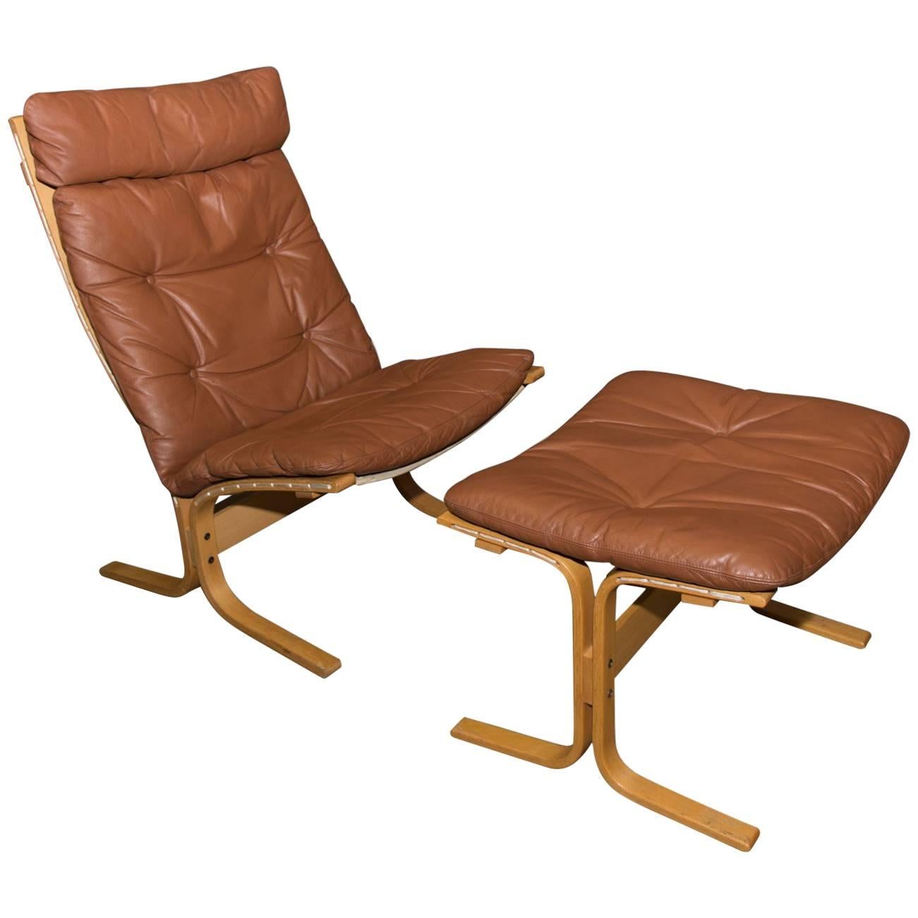 Midcentury Siesta Lounge Leather Chair and Ottoman by Ingmar Relling, Westnofa
