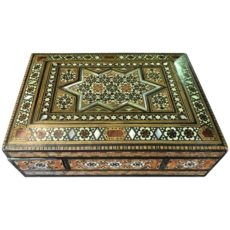 Syrian Inlaid Mosaic Secret Jewelry Box at 1stDibs | syrian mosaic, syrian  jewelry box, syrian box