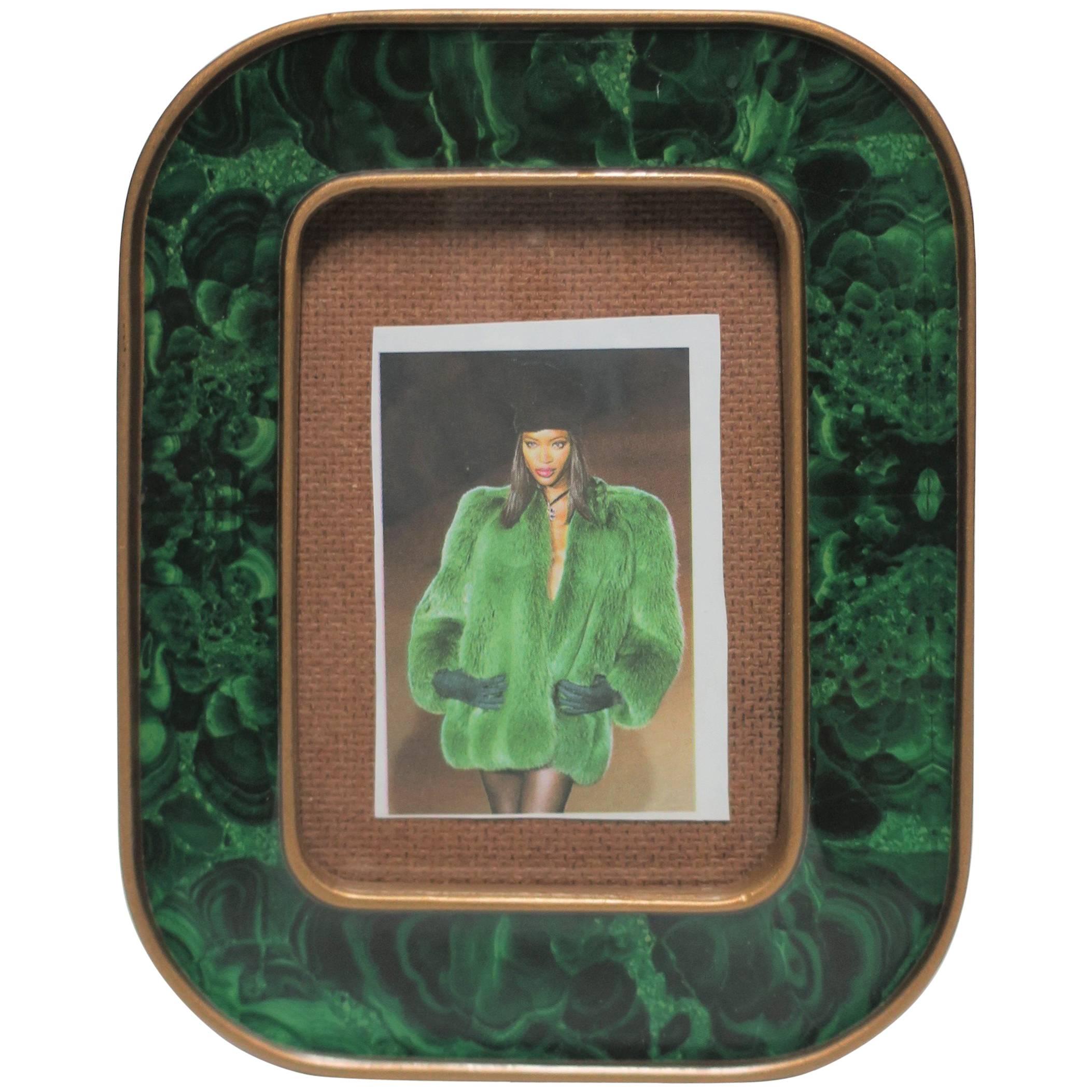 Modern Green Malachite Lacquer and Brass Picture Frame