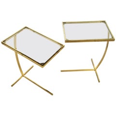 Pair of Polished Brass and Glass Side Tables Designed by Milo Baughman