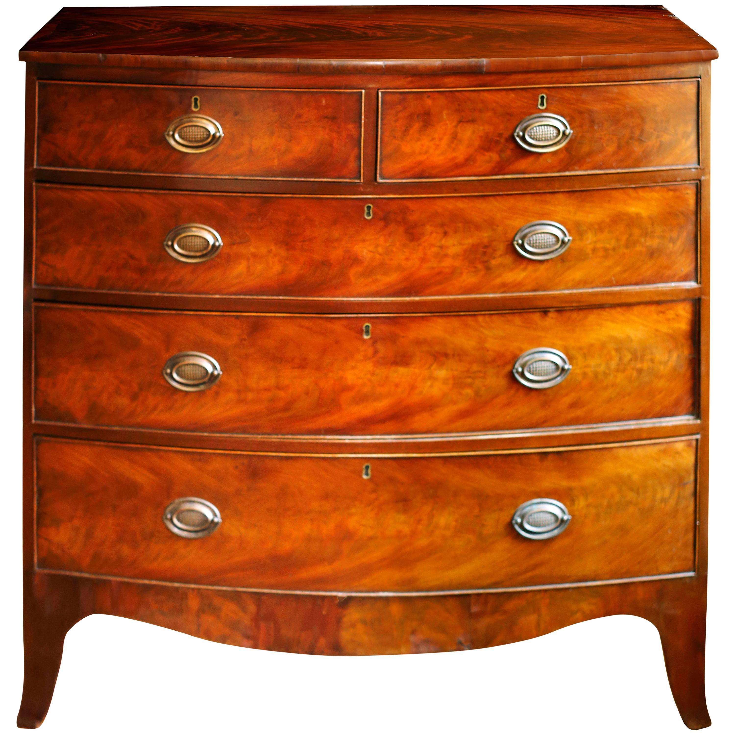 Late 18th Century Georgian Bow Front Chest in Flame Mahogany