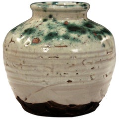 Awaji Pottery Japanese Studio Manipulated Jar with Crawling Lava Glaze Vase