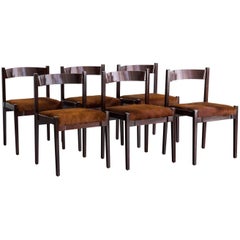 Set of 6 Rosewood & Hide "105" Chairs by Gianfranco Frattini for Cassina, 1960