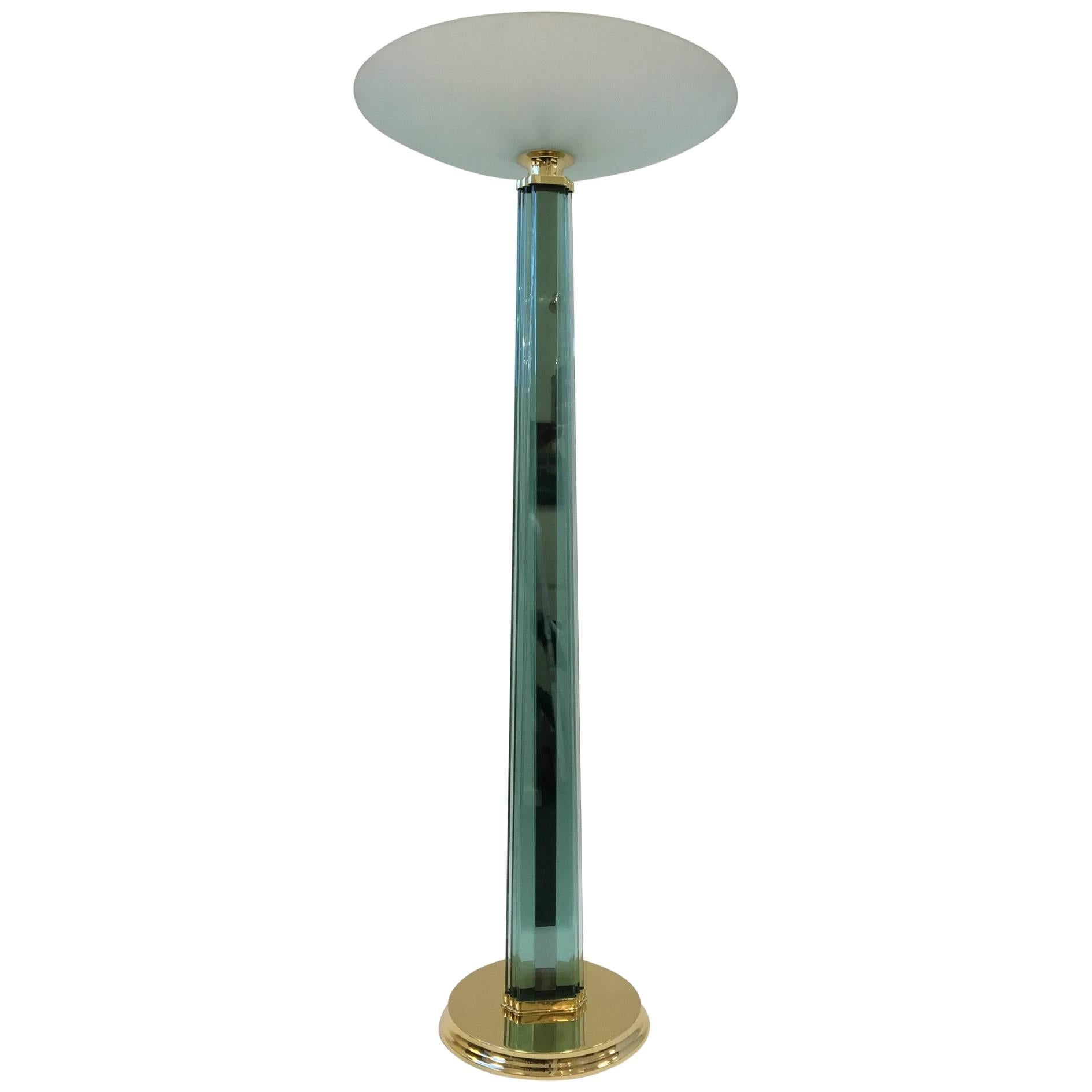Italian Glass and Polished Brass Torchiere in the Style of Fontana Arte