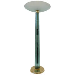 Italian Glass and Polished Brass Torchiere in the Style of Fontana Arte