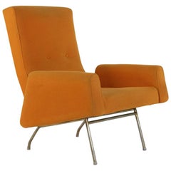 Poltrona in lana arancione Louis Paolozzi su base tubolare, prodotto da Zol, anni '50