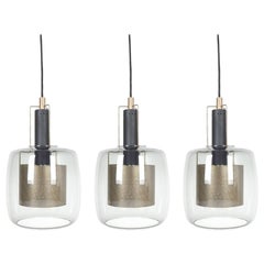 Set of Three Glass Pendant Lamps with Diffuser, France, 1950
