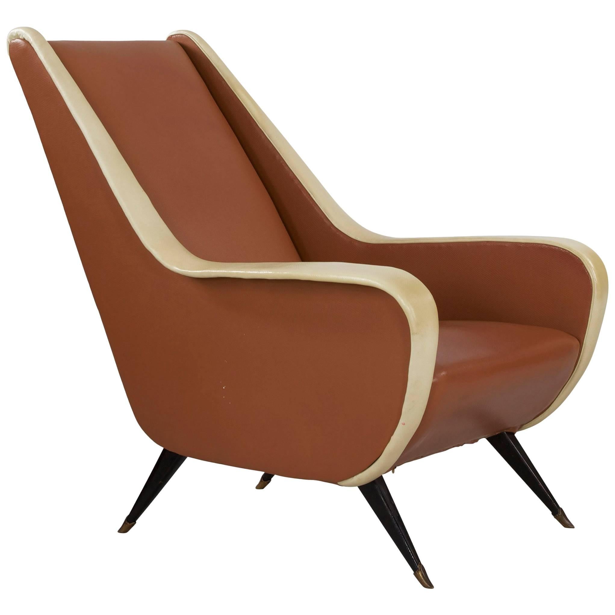 Italian Chair in Two-Tone Look of Brown and Beige Faux Leather, 1950