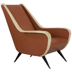 Italian Chair in Two-Tone Look of Brown and Beige Faux Leather, 1950