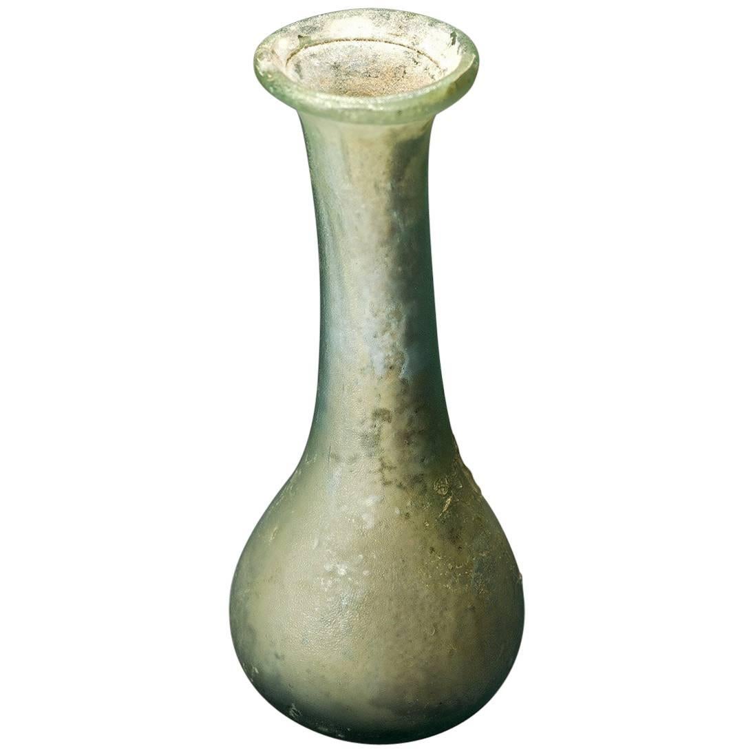 Ancient Roman Glass, small flask with long neck For Sale