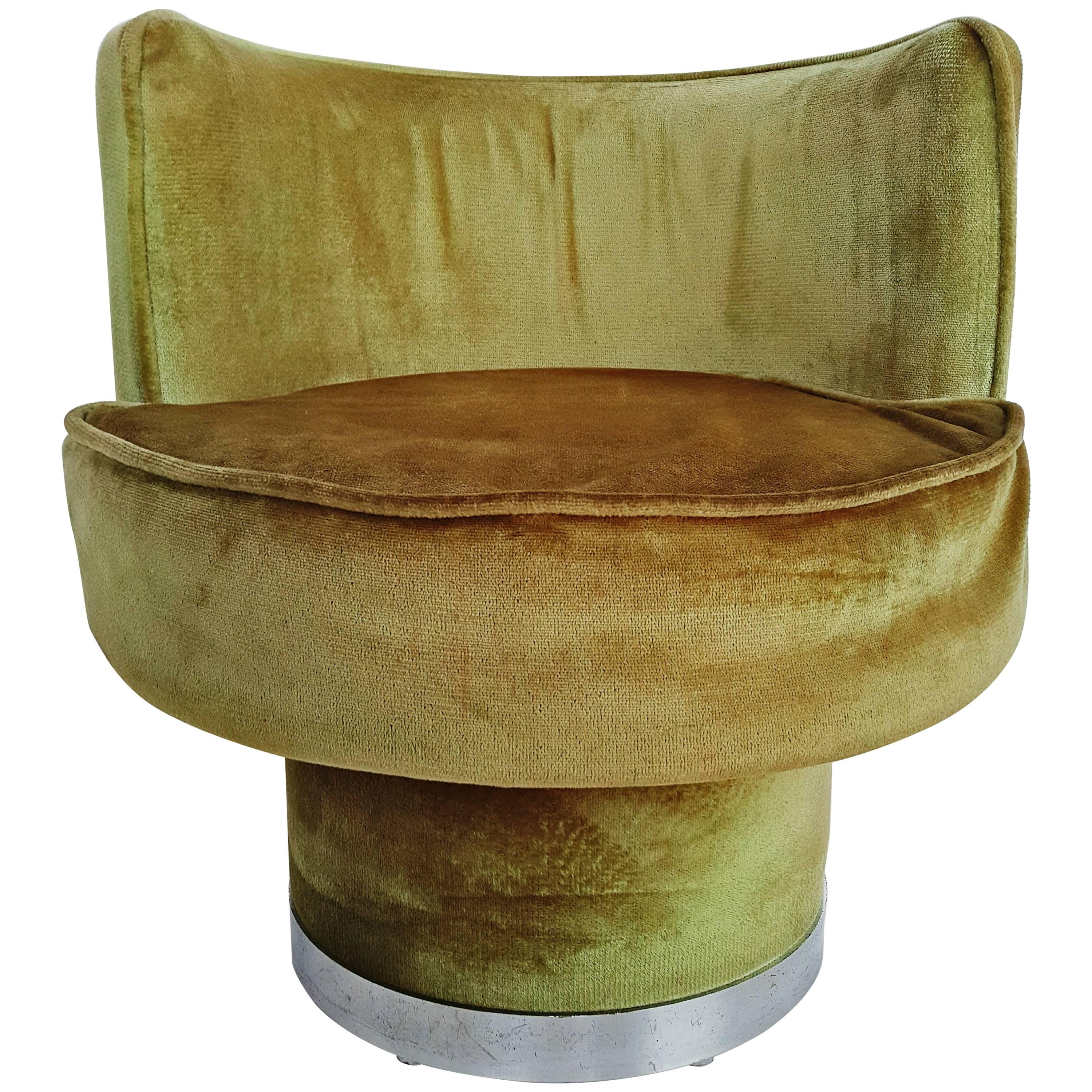 French Pouf Chair in Pistachio Green Velvet, 1970s
