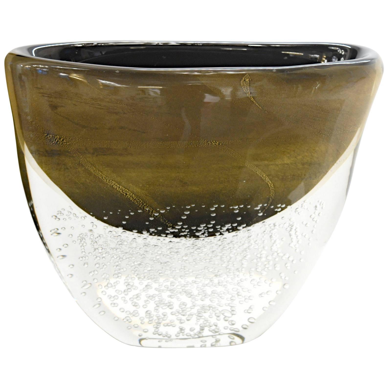 Romano Dona Large Incalmo Black Gold Vase, Murano Sommerso Bubbles Pulegoso