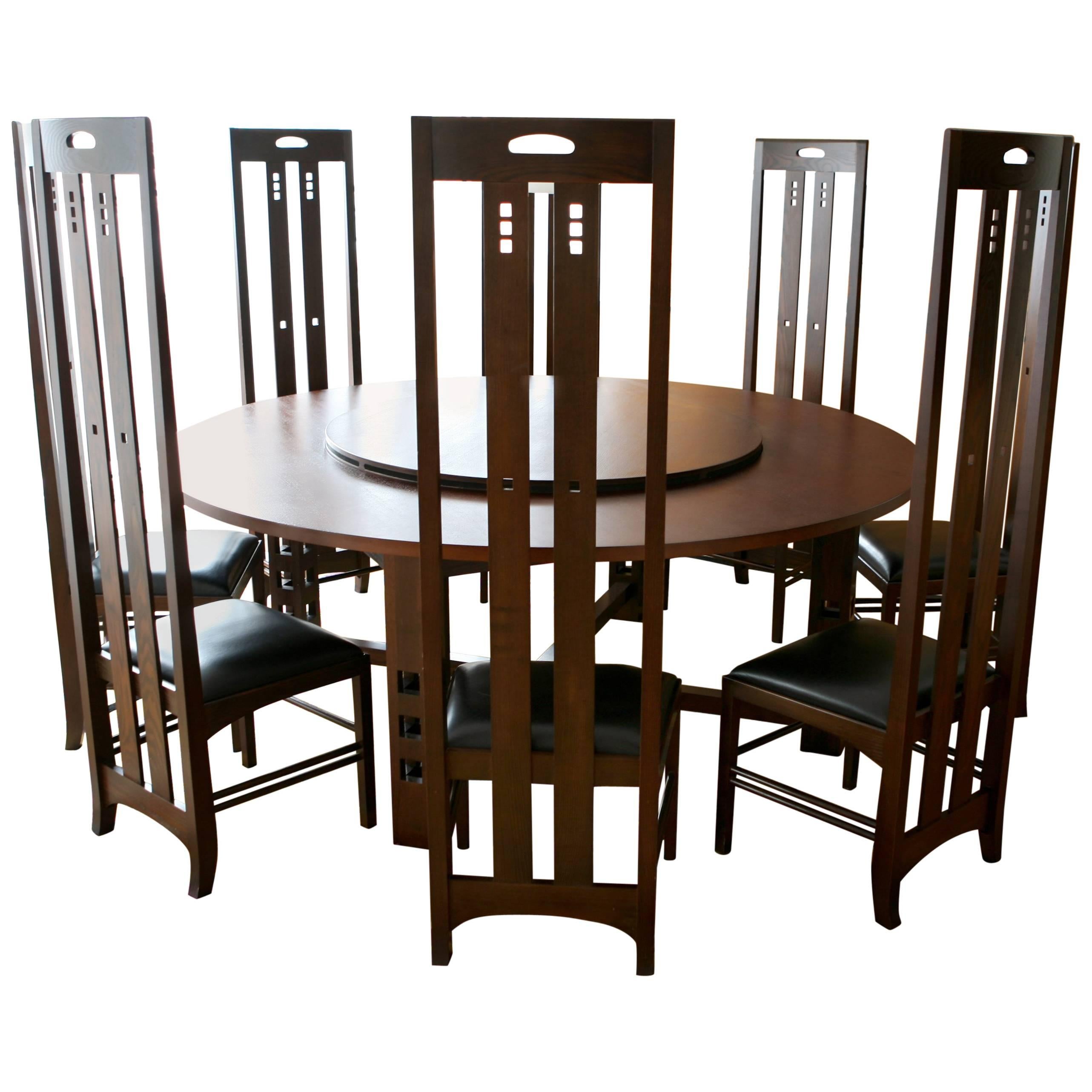 Art Nouveau Style Set of Dining Table and High Back Chairs by Macintosh