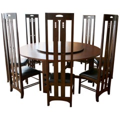 Vintage Art Nouveau Style Set of Dining Table and High Back Chairs by Macintosh