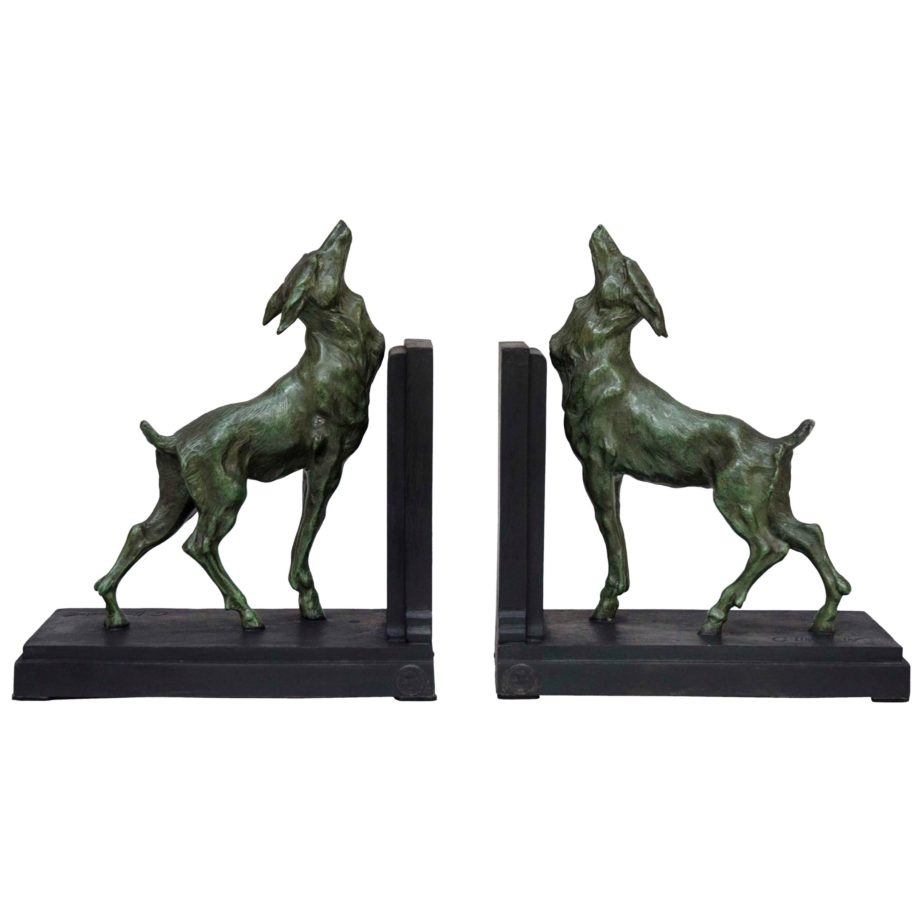 French Art Deco Pair of Bookends, Signed G. Limousin For Sale