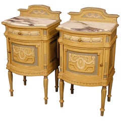 Pair Of Italian Lacquered Bedside Tables With Marble Top In Louis XVI Style 