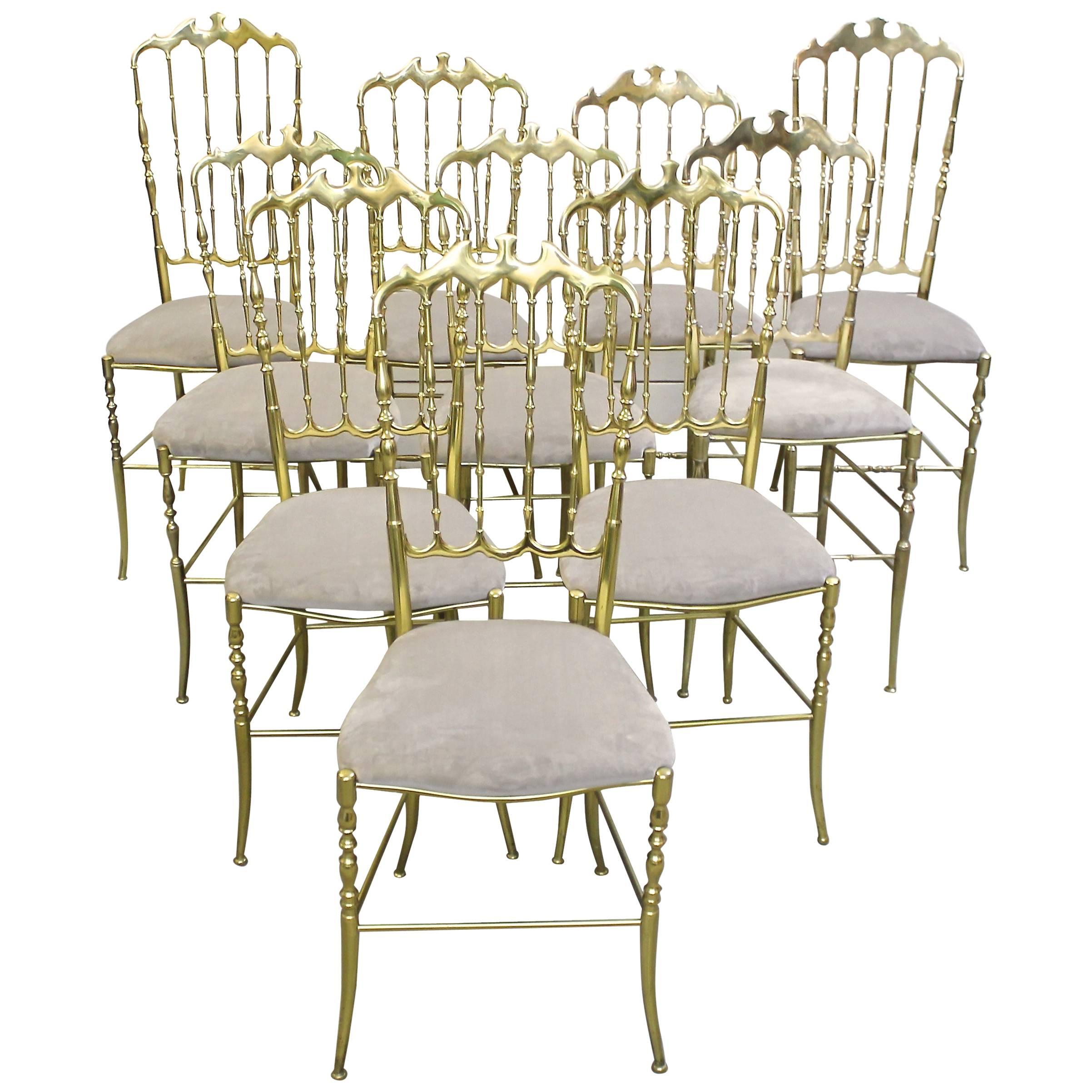 Set of Ten Polished Gilt Brass Chiavari Ballroom Chairs