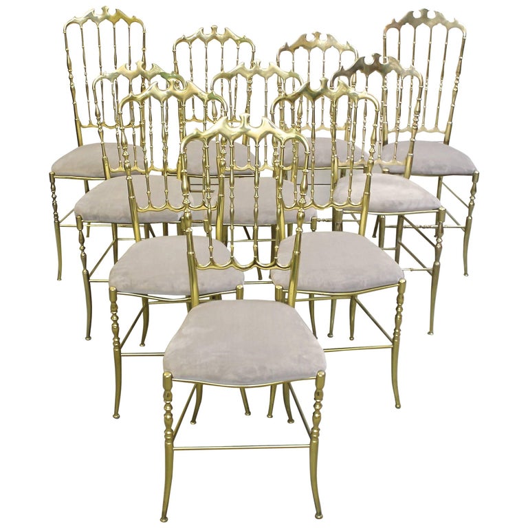 Set of Ten Polished Gilt Brass Chiavari Ballroom Chairs For Sale at 1stDibs