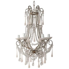 French Pink Opaline Murano Drops & Bobeches Beaded Chandelier