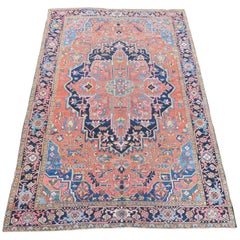 Antique Heriz Carpet Light Colors Salmon and Light Blue Clear Design