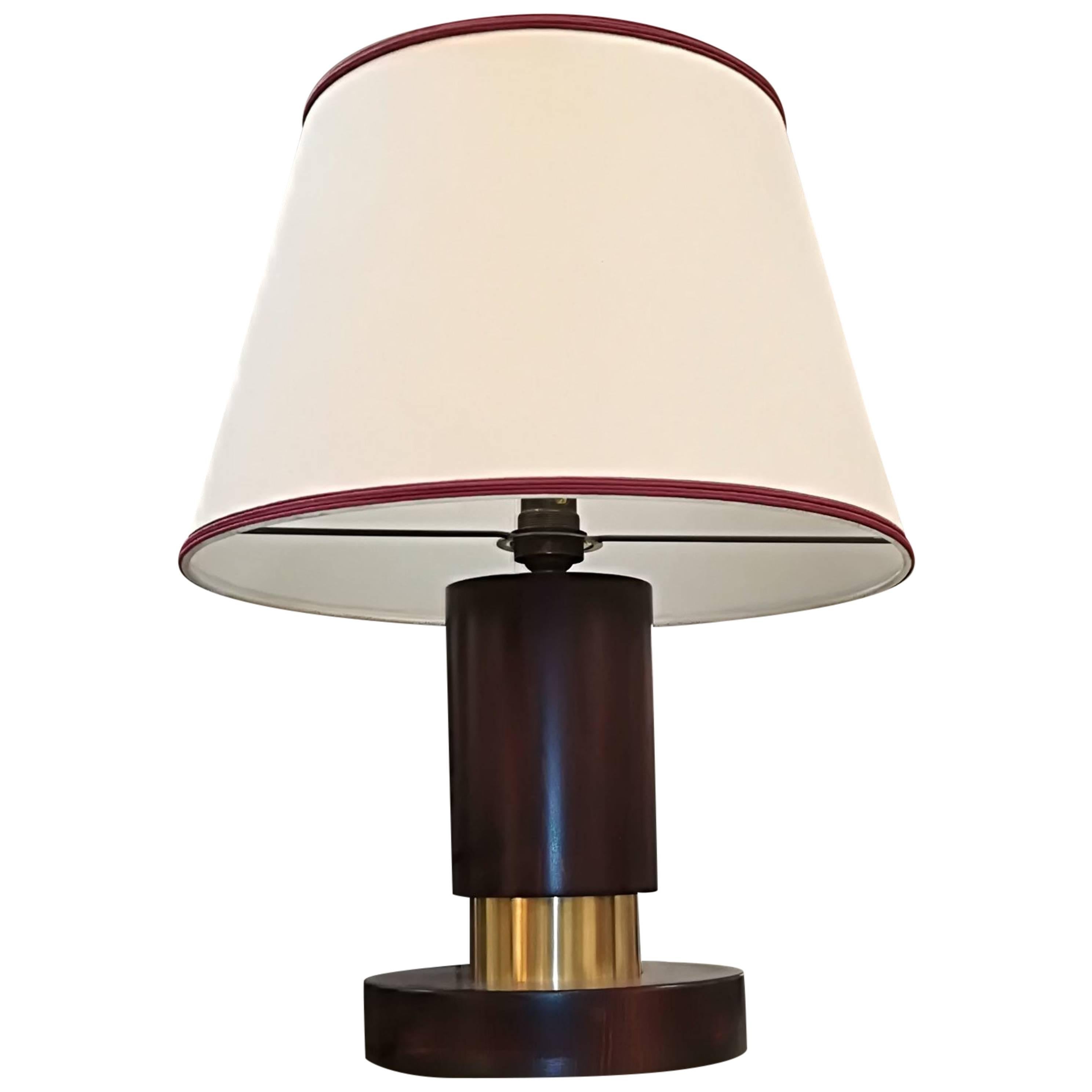 Art Deco Wood and Brass Table Lamp, circa 1930