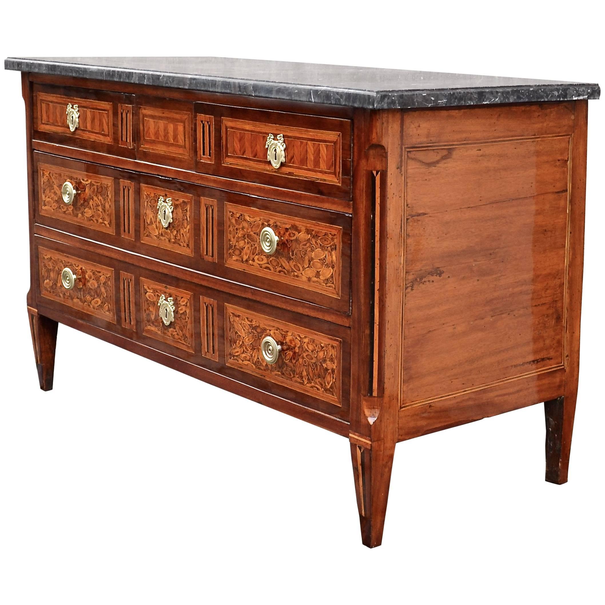 18th C. French Marquetry Chest Of Drawers, Stamped J. Chastel