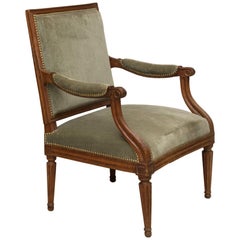 Louis XVI Beech Fauteuil or Armchair Upholstered in Sage Green Velvet