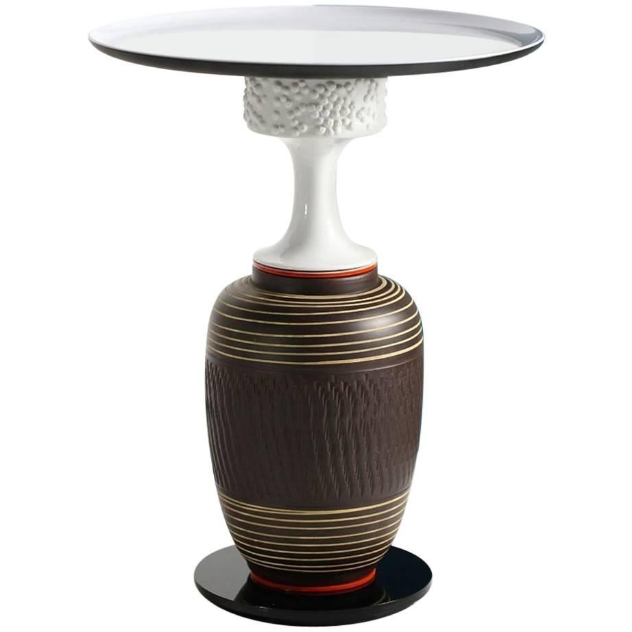 'Glück' side table (vintage ceramics and glass) by Andreas Berlin