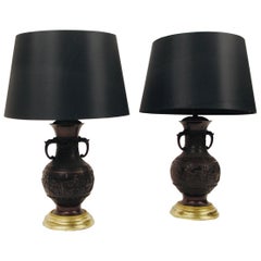 Chinese Style Bronze Vase Lamps on Gilt Bases