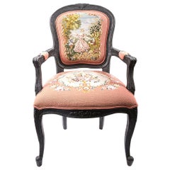 burned chair Contemporary Burned Wood Chair with Original 18th Century Embroidery Design
