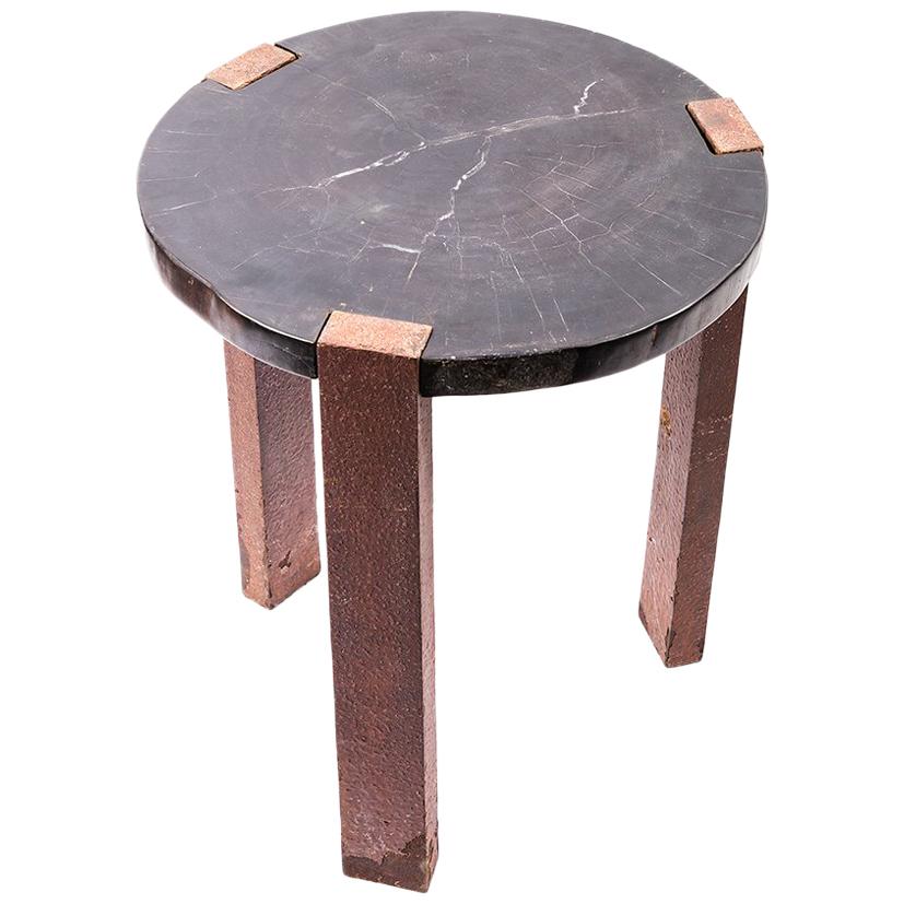 Petrified Wood and Oxidized Iron Side Table For Sale