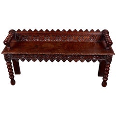 A Victorian Carved Oak Window Seat or Bench