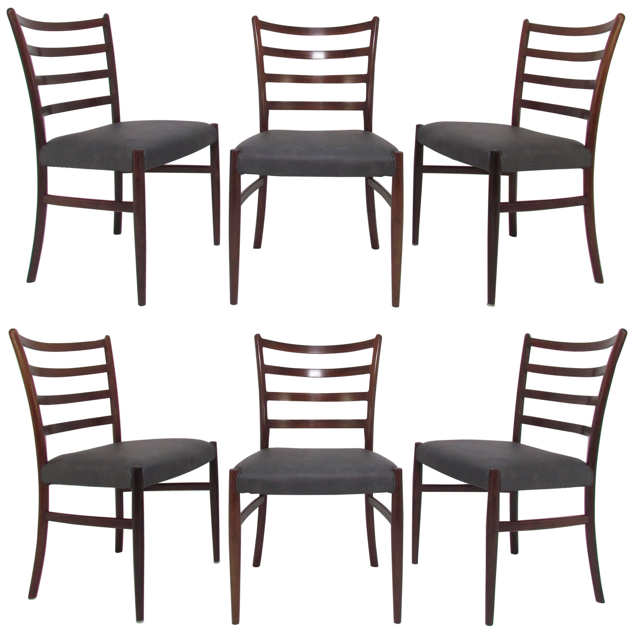 Set of Six Danish Rosewood Ladderback Dining Chairs